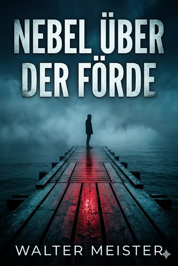 KI-generiertes Buchcover: Nebel über der Förde